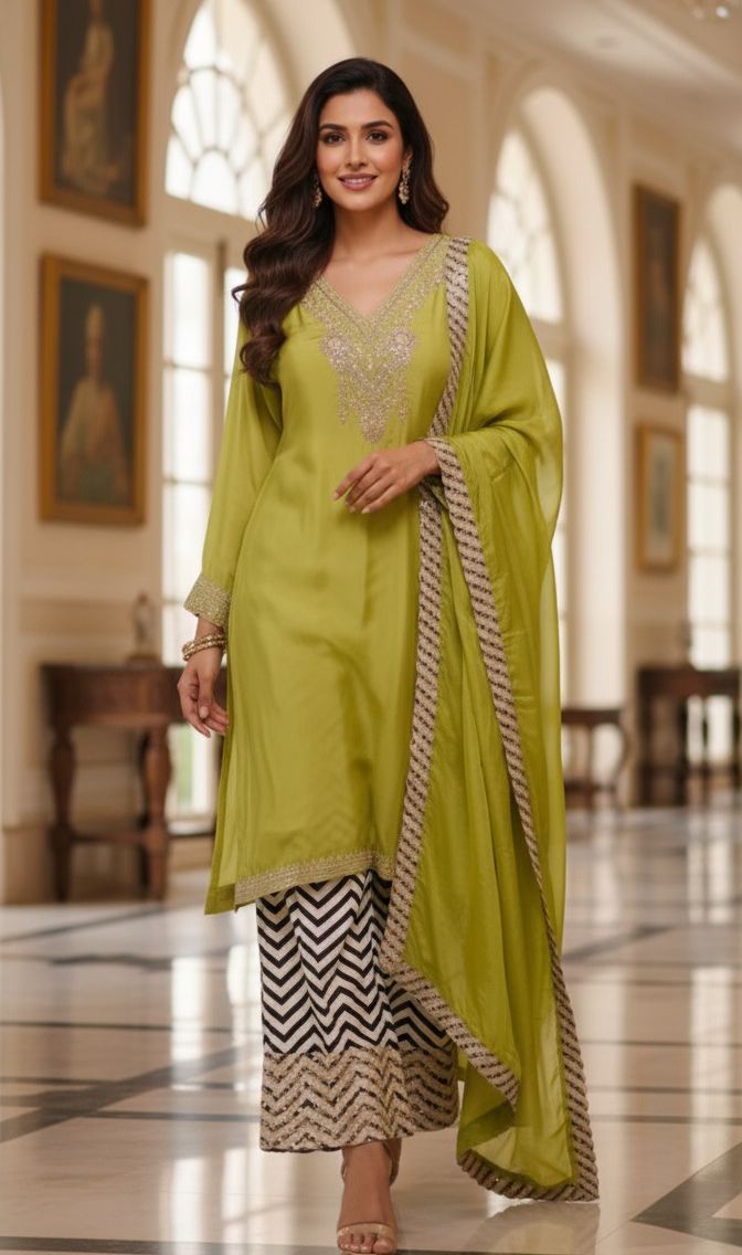 Contemporary Solid Crepe Kurta Suit Set in Vibrant Hues with Printed Farsi Bottom and Dupatta 121114,12115