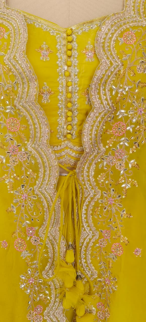 Chic Indo-Fusion Yellow Dhoti Set with Floral Embroidered Overlay Jacket