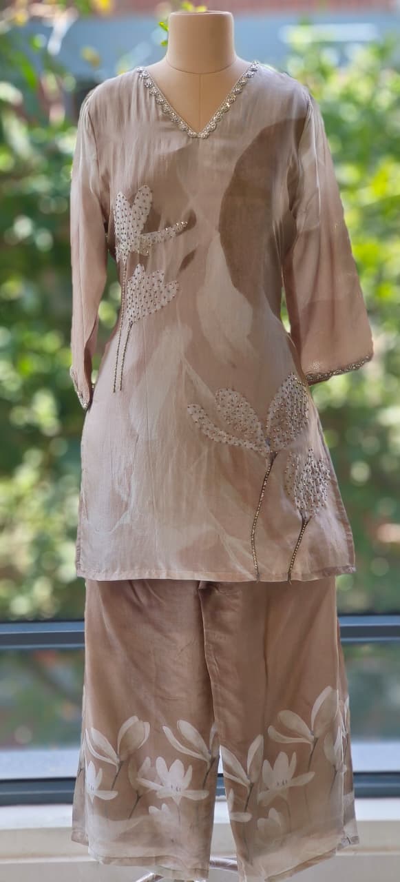 Stylish Embroidered Ho Silk Printed Kurta Pant-12164,12165