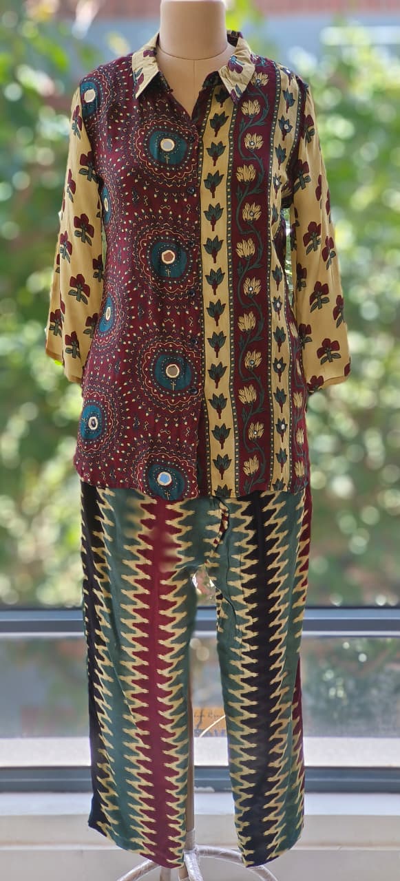 Pure Crepe Printed Mirror Work Cordset-12009