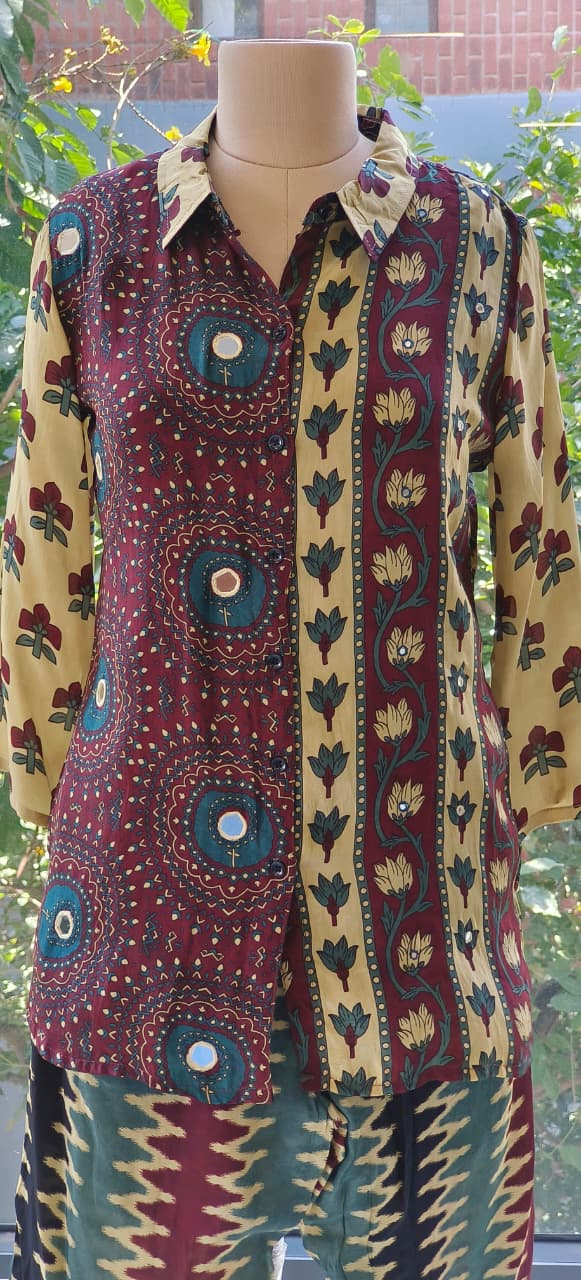 Pure Crepe Printed Mirror Work Cordset-12009