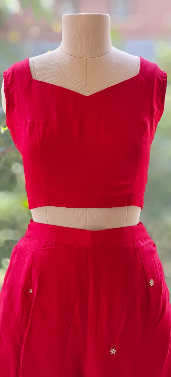 Designer Dola Silk Hand Embroidered Croptop with Busters and Bottom with Jacket