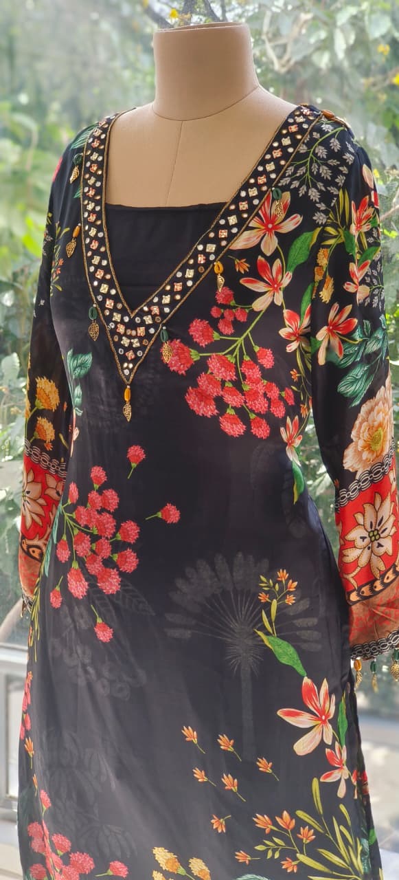 Bright Floral Pure Crepe Cordset with Busters-12217