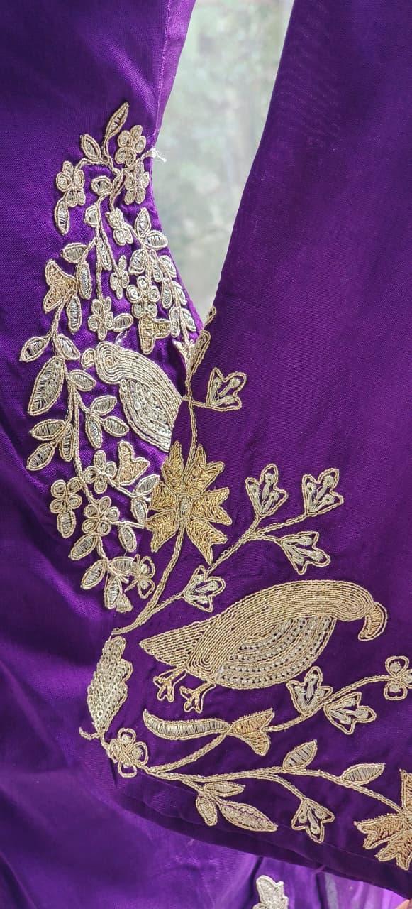 Beautiful Silk Fabric Embroidered Indo-western Kurta With Loose Bottom Set-12267,12266