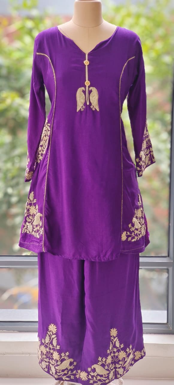 Beautiful Silk Fabric Embroidered Indo-western Kurta With Loose Bottom Set-12267,12266