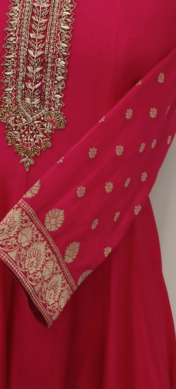 Designer Silk Panel Anarkali Gown with Brocade Detailing and Golden Embroidery Full Suit Set-10904,12274,12273