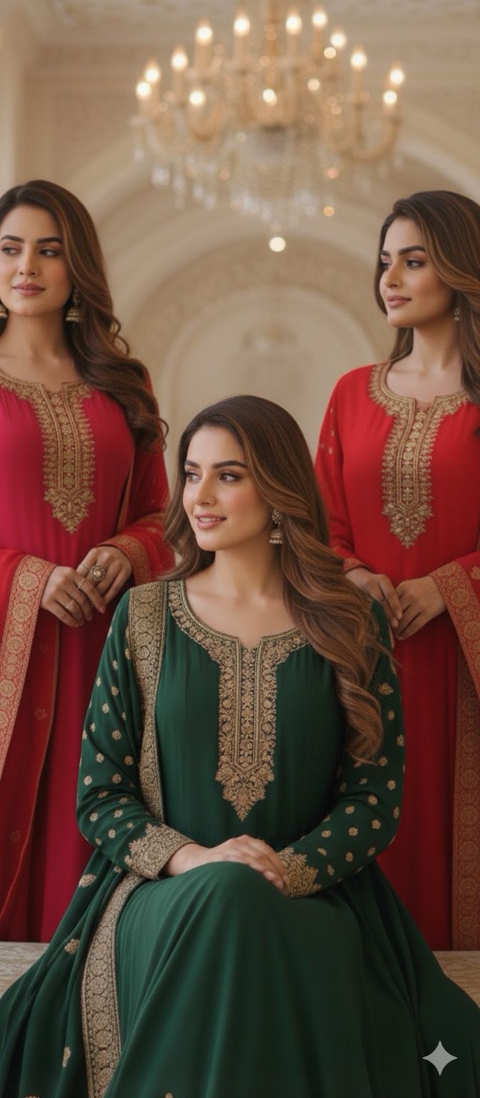 Designer Silk Panel Anarkali Gown with Brocade Detailing and Golden Embroidery Full Suit Set-10904,12274,12273