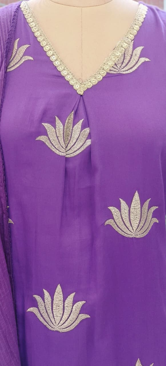 Premium Mall Cotton Kurta Pant Set with Intricate Embroidery and Matching Kota Doria Dupatta-12332,1233