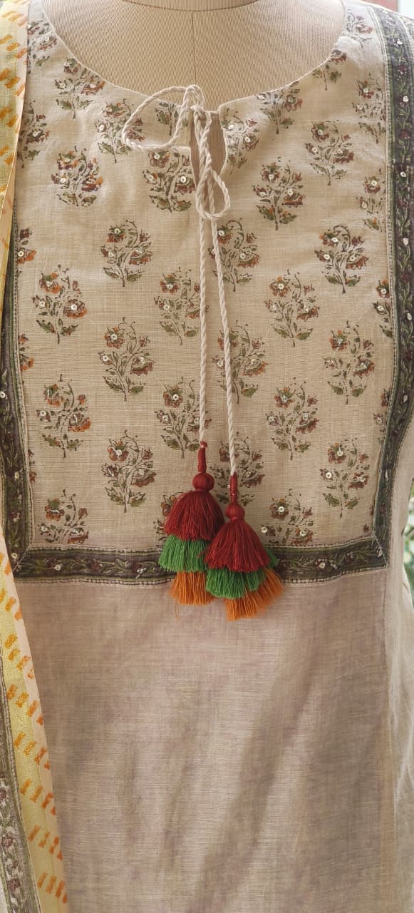 Premium Chanderi Cotton Anarkali with All-Over Traditional Print and kalamkari bottom and dupatta-12281