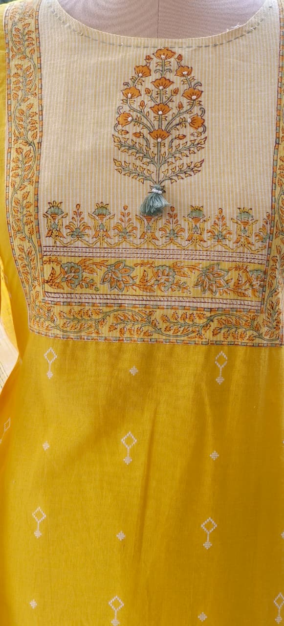 Embroidered Printed Yoke Premium Handloom Cotton Kurta Pant FullSet with Dupatta-12290,12289