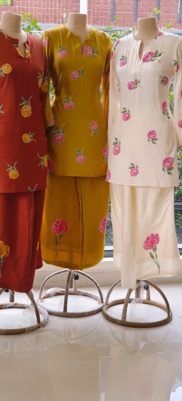 Beautiful embroidered Muslin Fabric Kurta pant With Mall Cotton Lining-12349,12347,12348