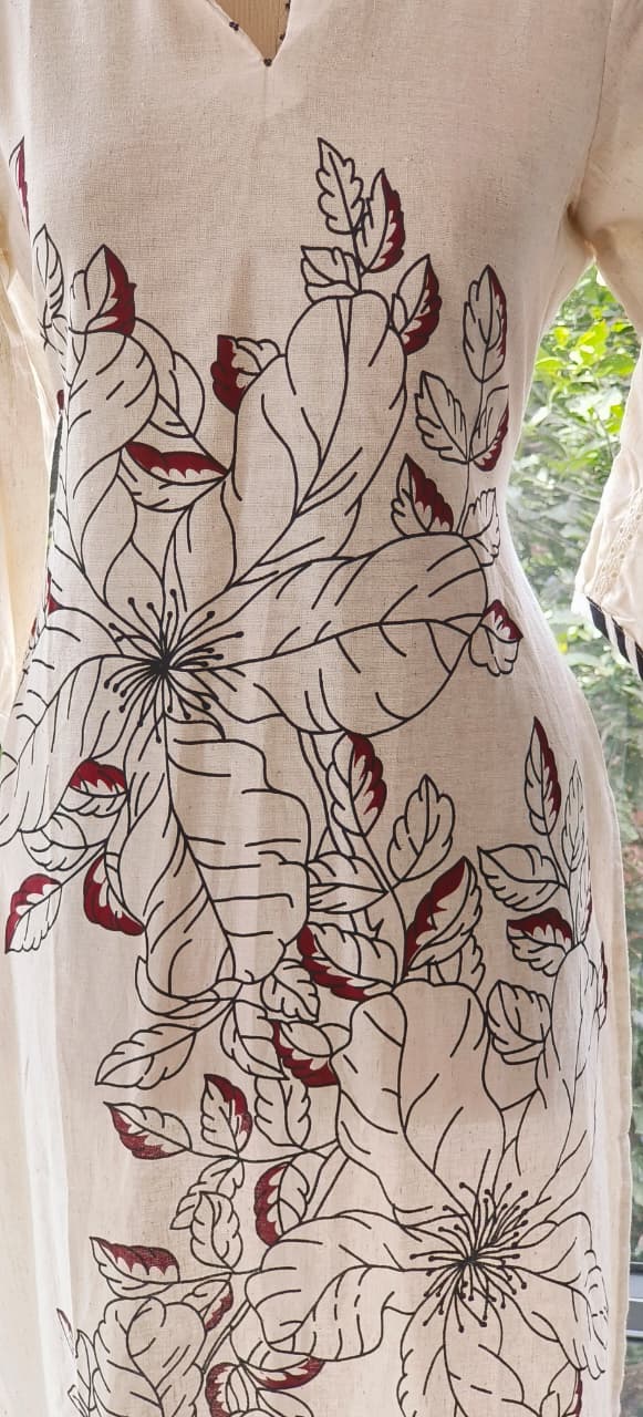 Leaves Printed Pure Flex Cotton Printed Only Kurti-12276