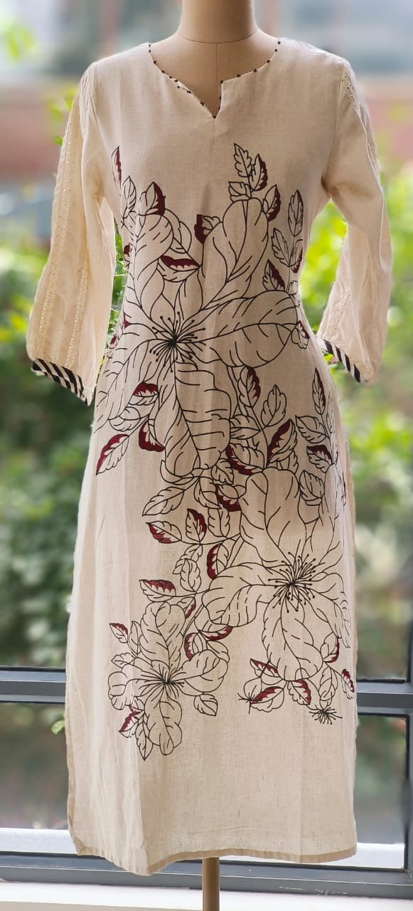 Leaves Printed Pure Flex Cotton Printed Only Kurti-12276