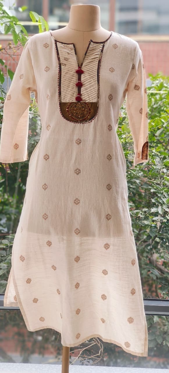Weaving Tassel On Neck Flex Cotton Printed Only Kurti-12279