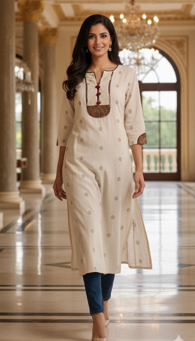 Weaving Tassel On Neck Flex Cotton Printed Only Kurti-12279