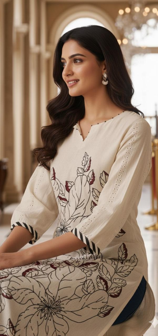 Leaves Printed Pure Flex Cotton Printed Only Kurti-12276