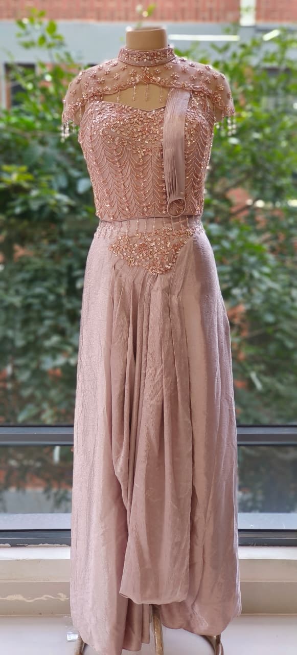 Designer Drape Saree Evening Wear Very Elegant With Crystal Handwork DRYWASH