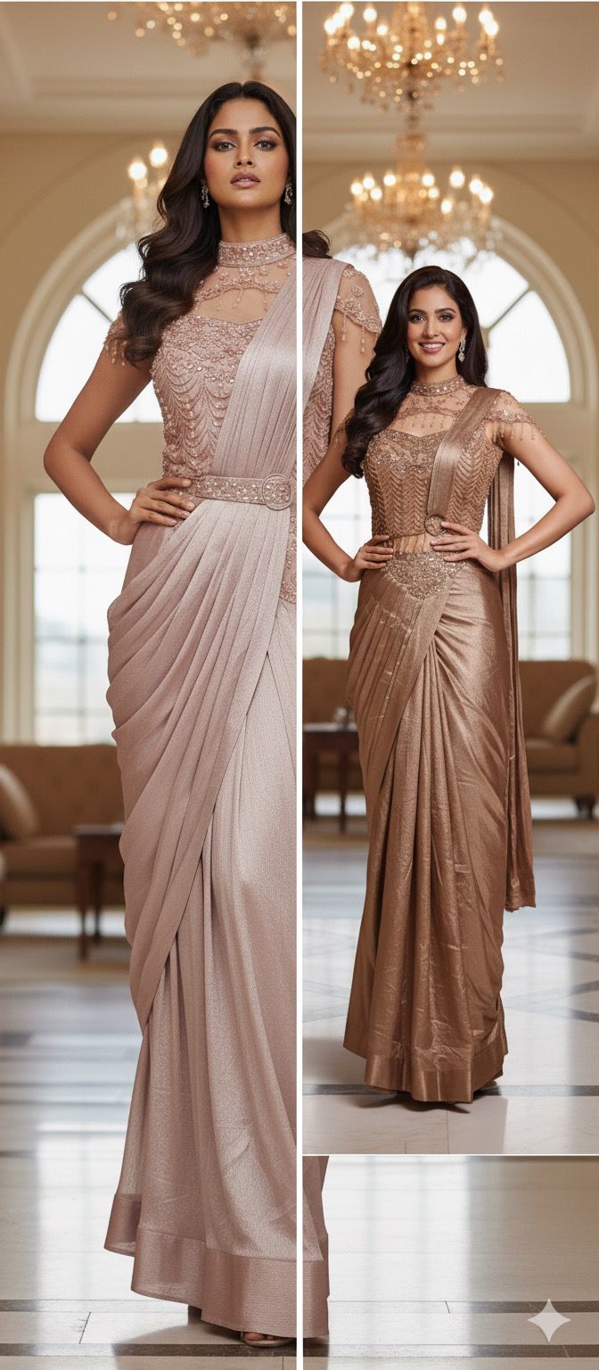 Designer Drape Saree Evening Wear Very Elegant With Crystal Handwork DRYWASH