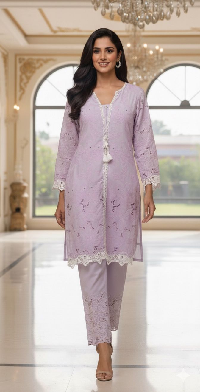Shifli Fabric Cotton Cut Work Lace Kurta Pant-12309,12308