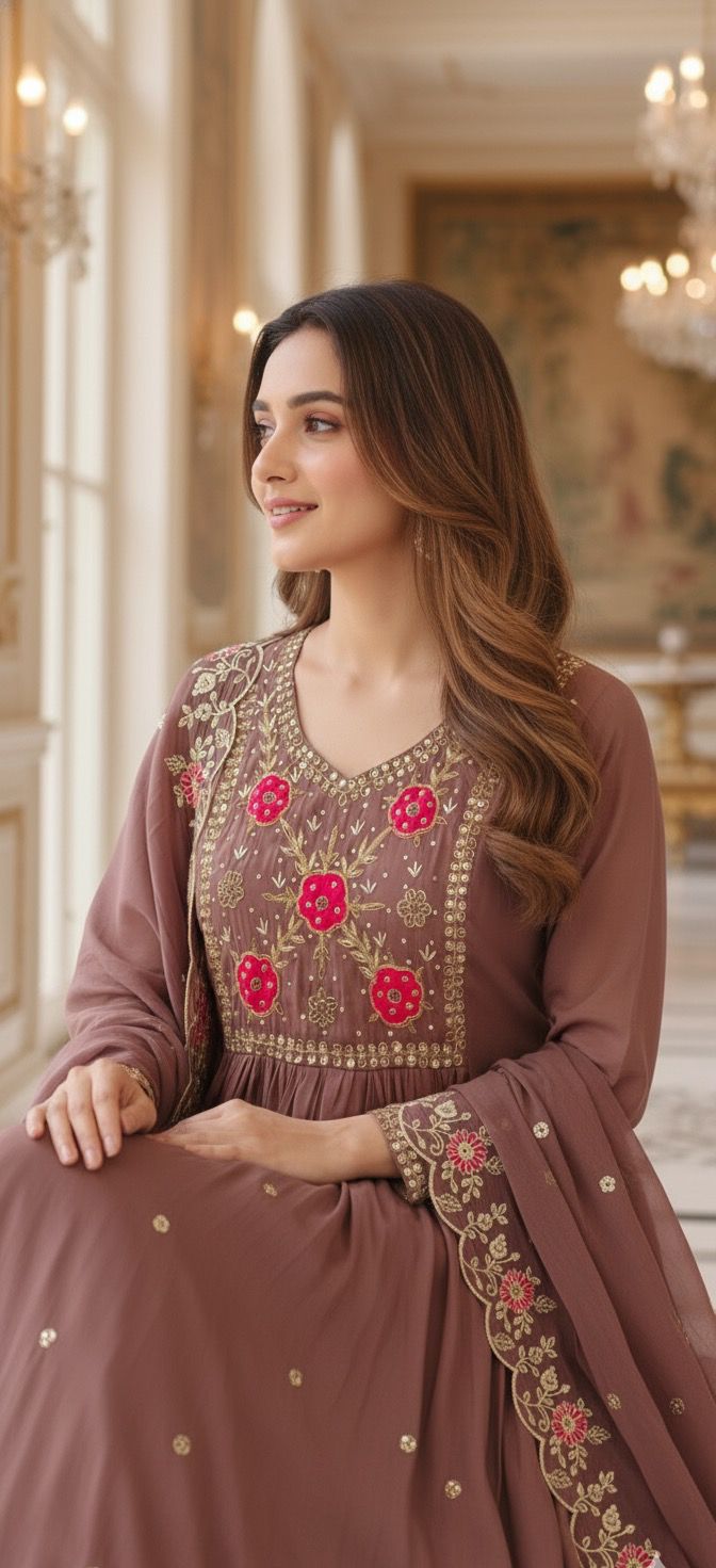 Surat Mul Chanderi Embroidered Neck With Beautiful Embroidered Dupatta-12342