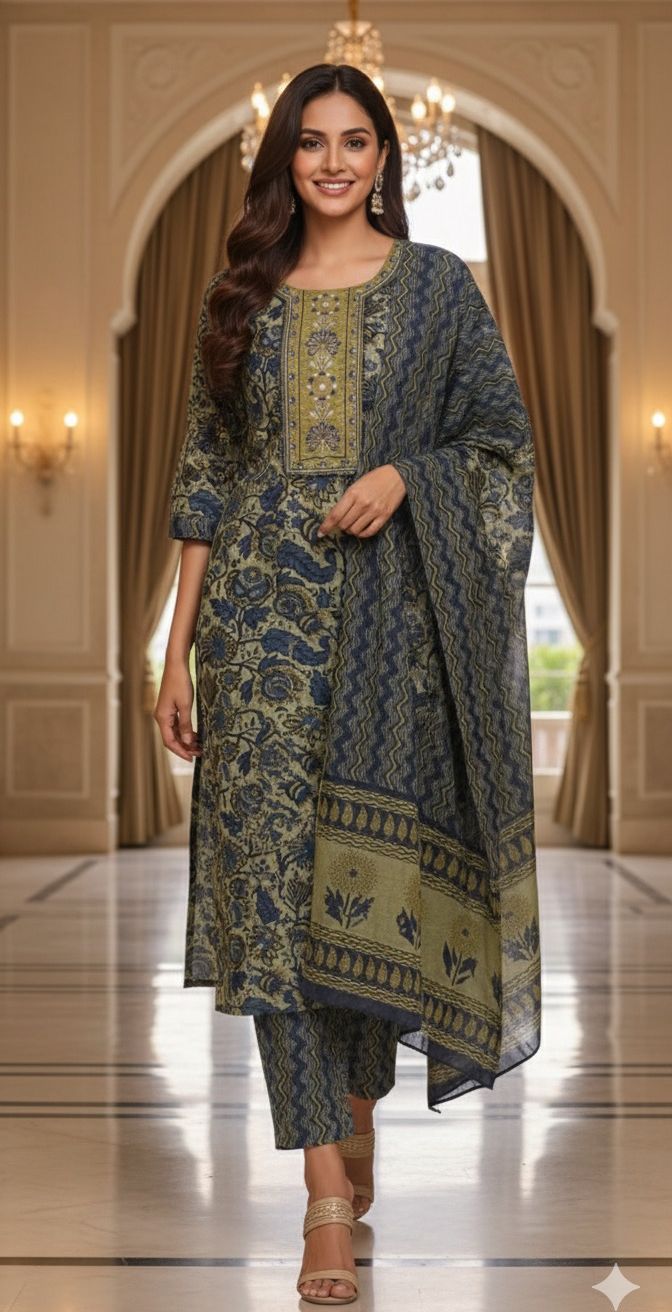 Floral Printed Summer Friendly Cotton Full Suit Set-12301,12300