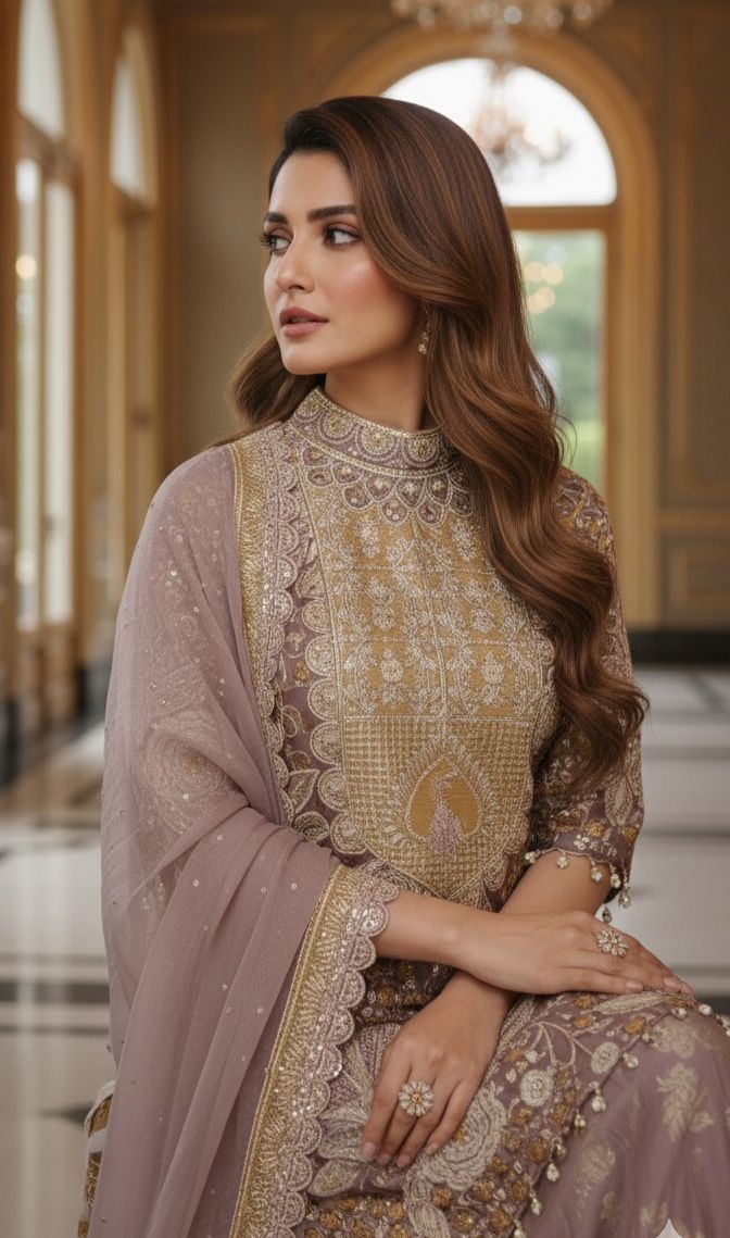 Pastel Combination Heavy Embroidered Work Tasseled Short Kurta With Brocade Panel Palazzo Bottom & Dupatta- 11744