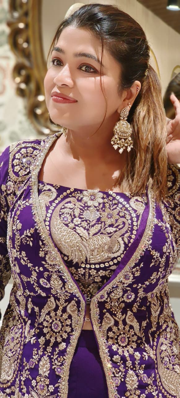 Heavily Worked Middle Length Jacket With Buster & Very Flared Loose Palazzo Bottom- 12471