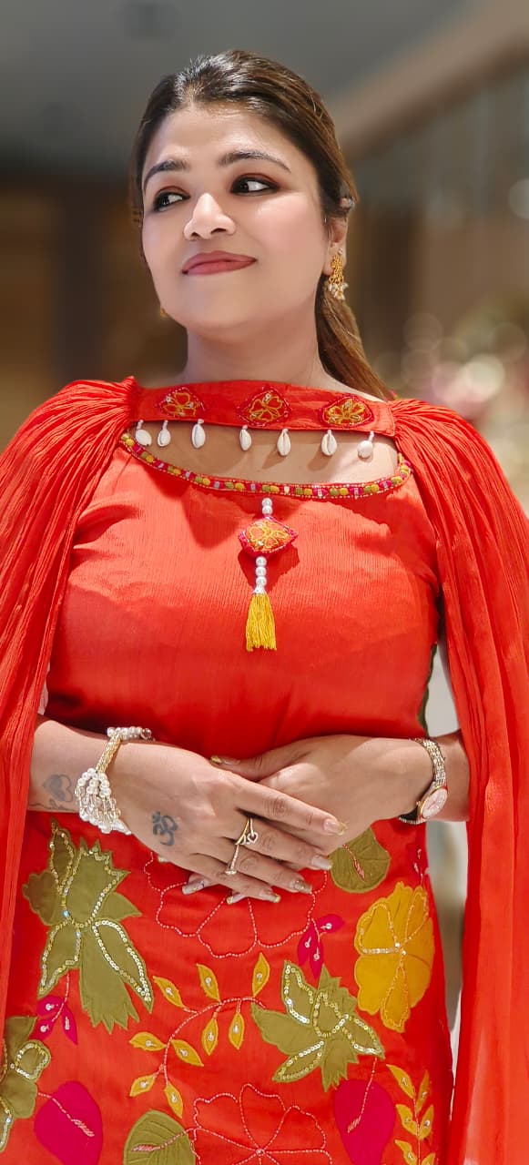 Floral Patched Shell Tasseled Sleeveless Short Length Kurta With Loose Bottom & Chowker Dupatta In Chinon Fabric-12565,12564,12563