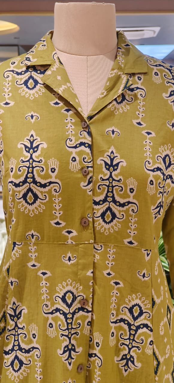 Multiprints Collared A-Line Frock In Cotton Fabric- 12510, 12511, 12512, 12513