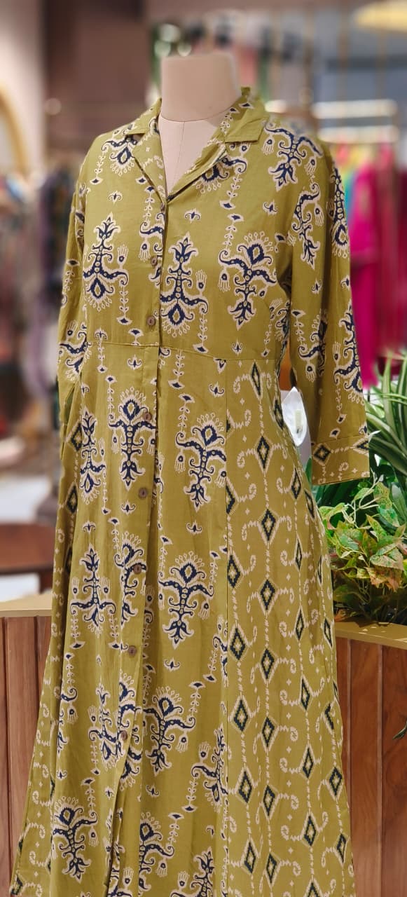 Multiprints Collared A-Line Frock In Cotton Fabric- 12510, 12511, 12512, 12513