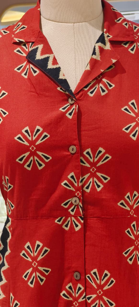 Multiprints Collared A-Line Frock In Cotton Fabric- 12510, 12511, 12512, 12513