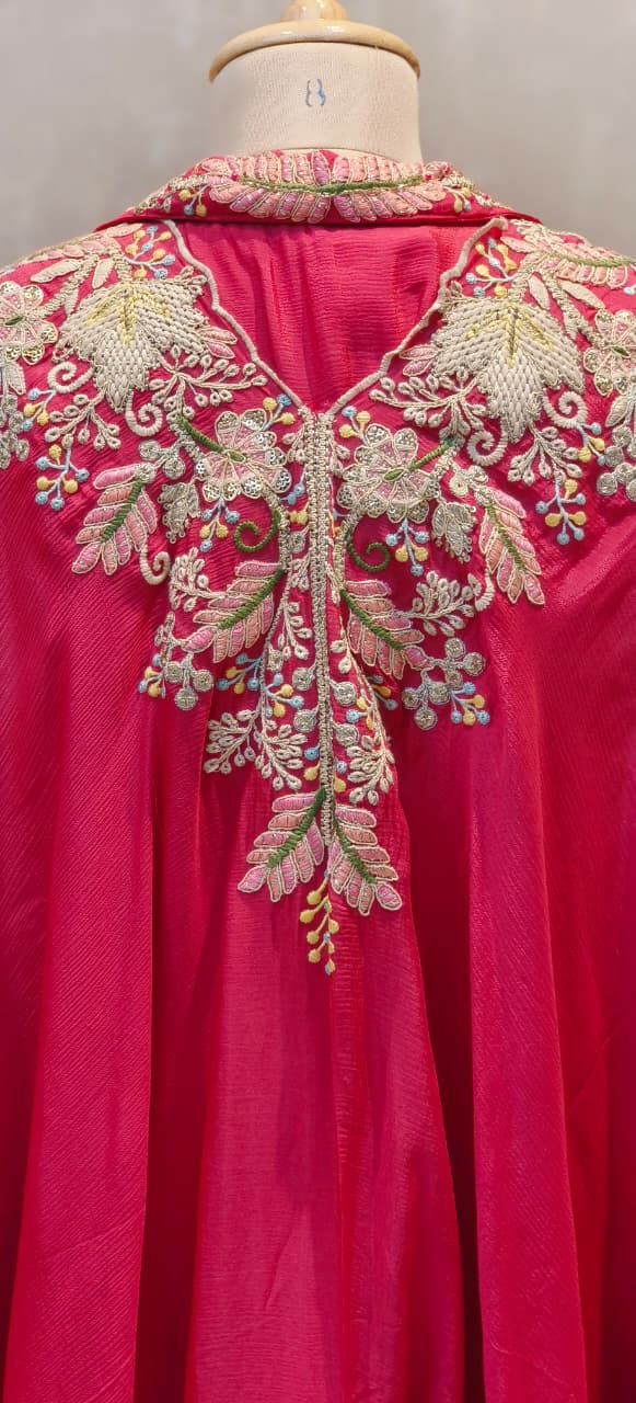 Exclusive Chinon Three-Piece Indo western Party Wear Outfit Featuring Rich Multi colour Zari, Sequence & Thread Handwork-122562,12561