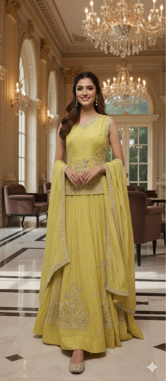 Premium Sunshine Yellow Silk Lehenga Set with Intricate Zari Thread Embroidery and Matching Dupatta-12556 Dry Wash