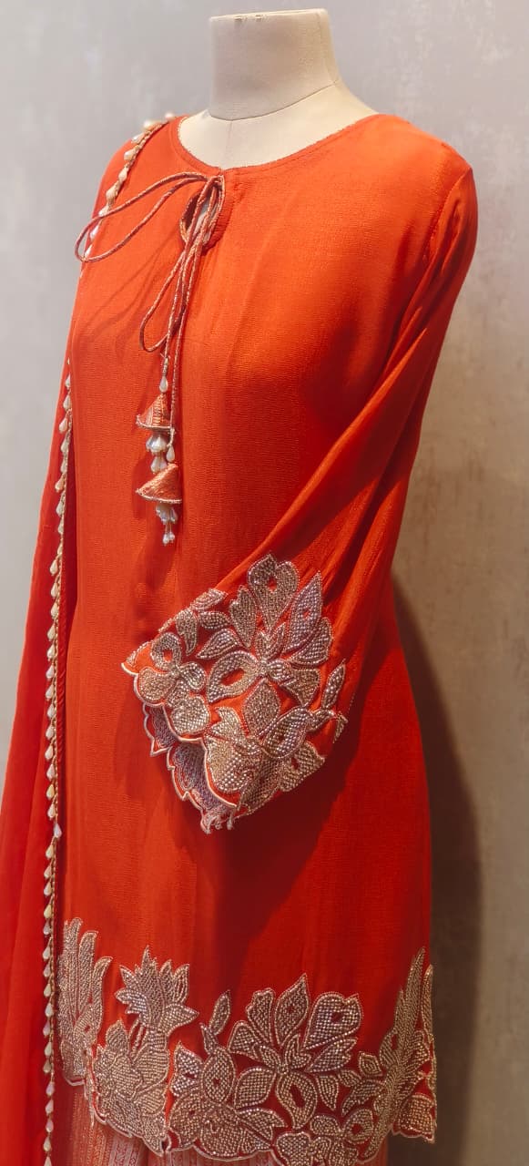 Premium Fuchsia Embroidered Kurta with Zari Work Heavy Brocade Palazzo and Matching Dupatta-12455,12457
