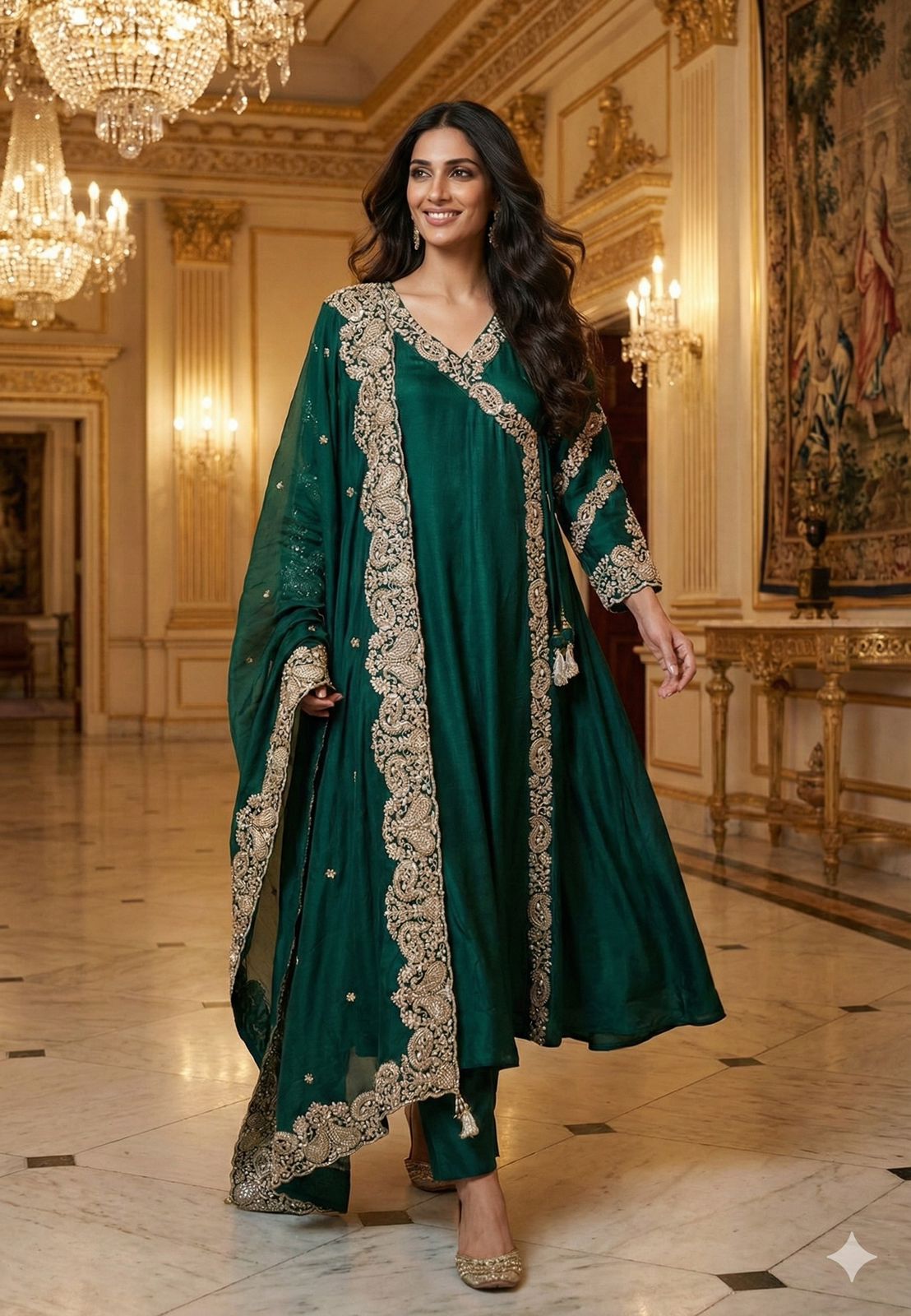 Golden Touch Angrakha Anarkali Full Suit Set With Dupatta- 12543 DRYWASH