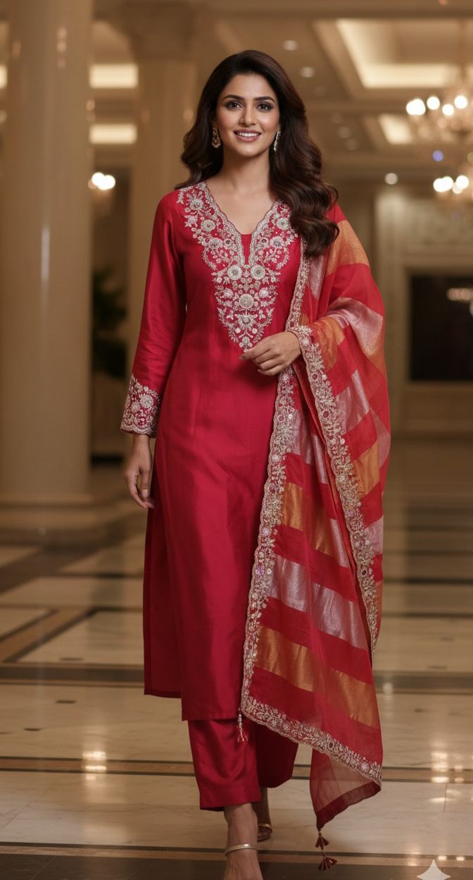 Designer Pastel Suit Set Featuring Hand-Embroidered Motifs, Rich Hem Detailing and Lightweight Dupatta DRYWASH