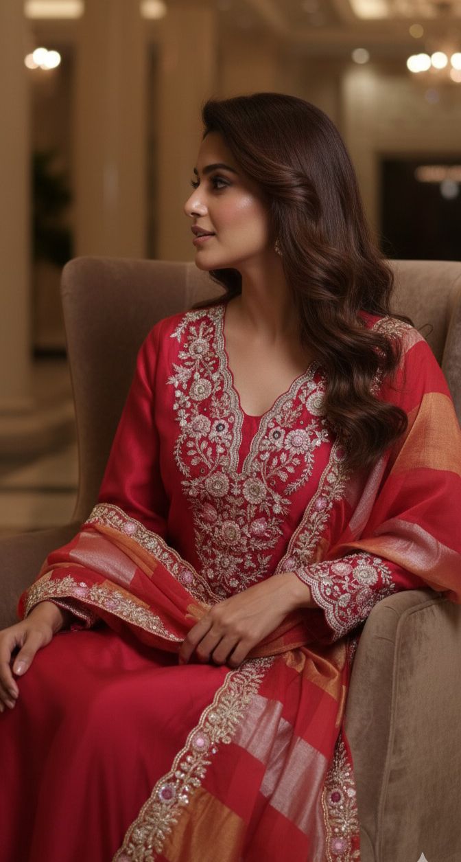 Designer Pastel Suit Set Featuring Hand-Embroidered Motifs, Rich Hem Detailing and Lightweight Dupatta DRYWASH