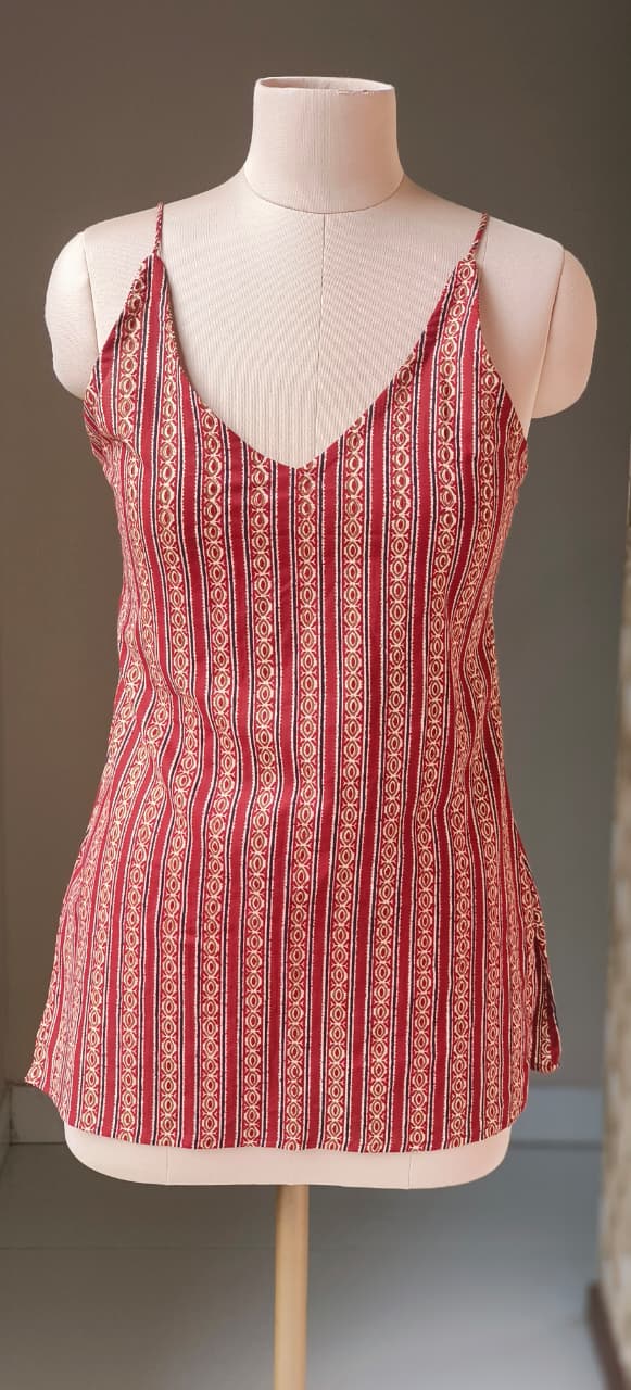 Boho Printed Spaghetti Strap Cami Top with Stylish Back Lace-Up Design For Teens