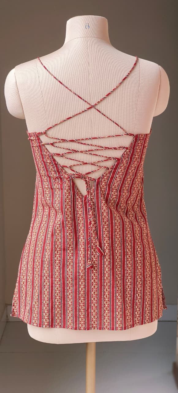 Boho Printed Spaghetti Strap Cami Top with Stylish Back Lace-Up Design For Teens