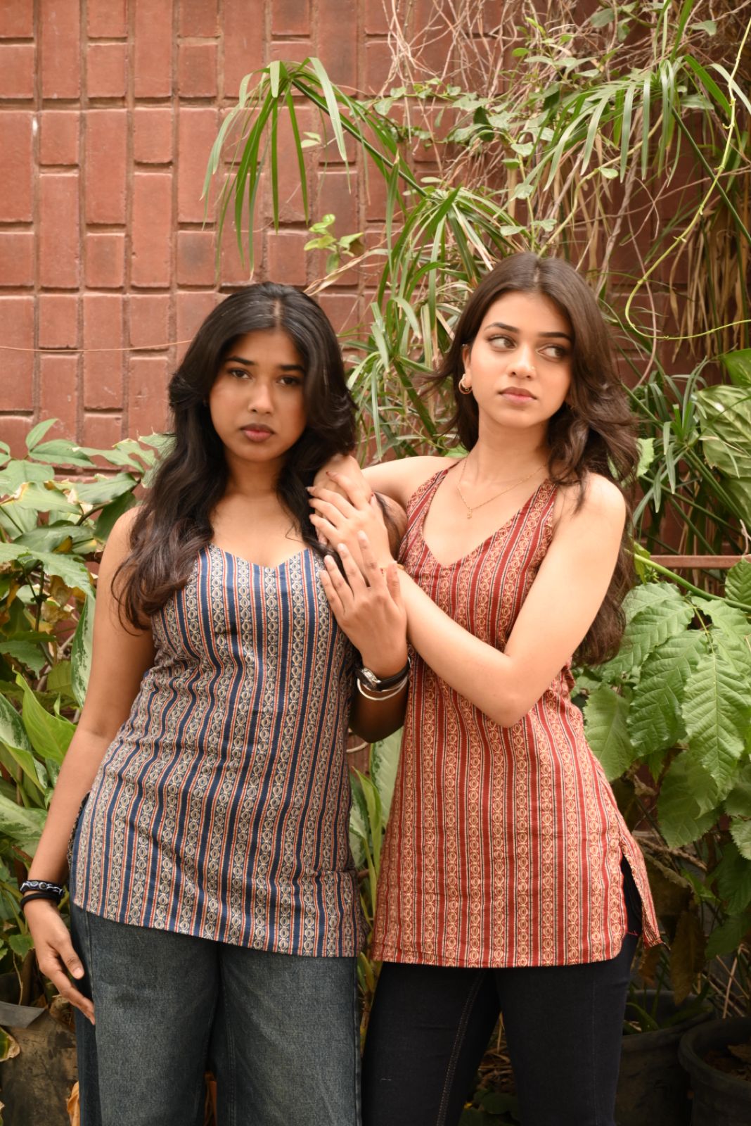 Boho Printed Spaghetti Strap Cami Top with Stylish Back Lace-Up Design For Teens