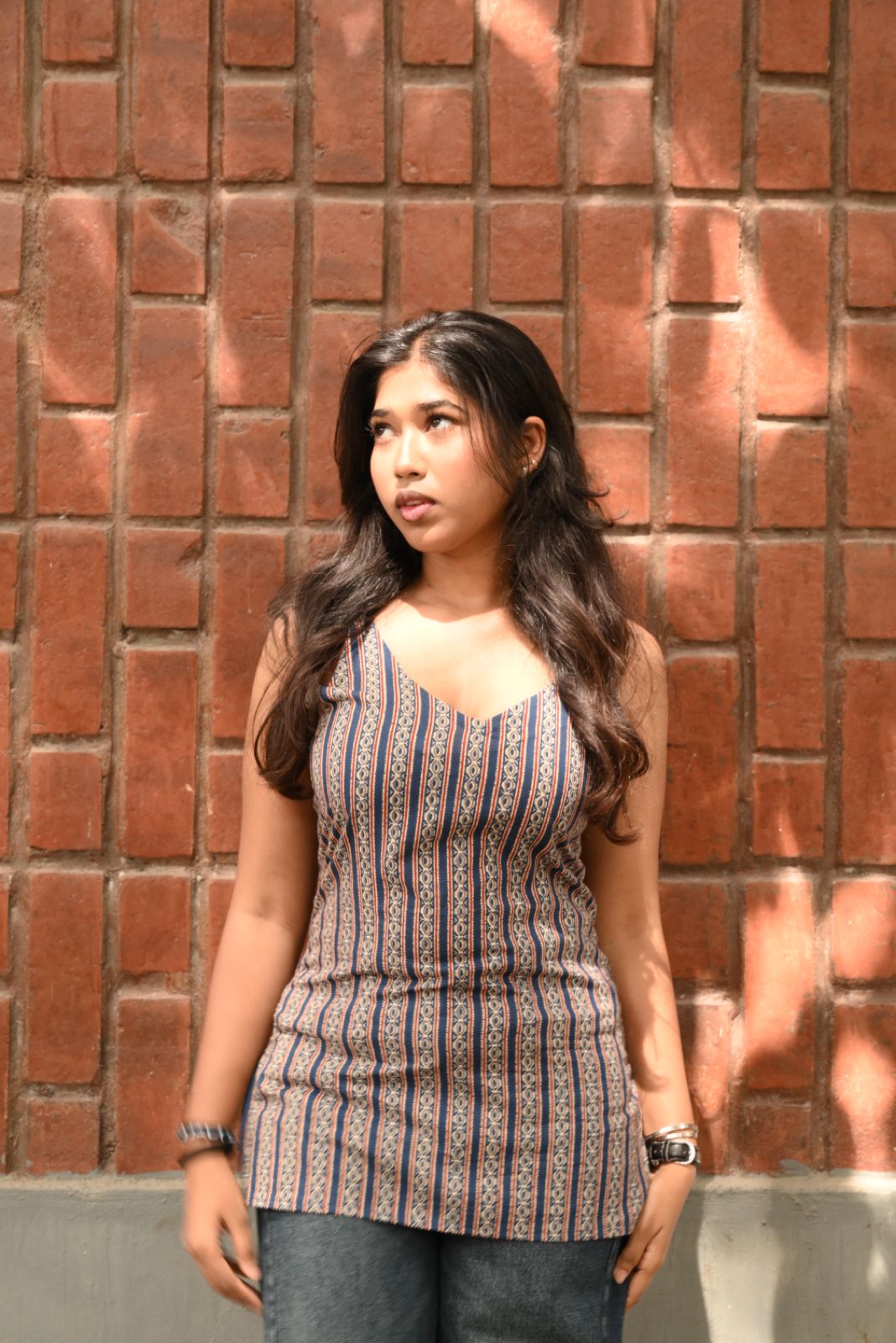 Boho Printed Spaghetti Strap Cami Top with Stylish Back Lace-Up Design For Teens