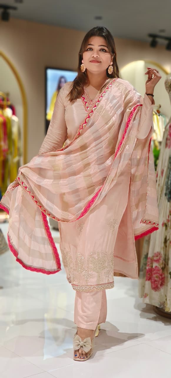 Designer Pastel Suit Set Featuring Hand-Embroidered Motifs, Rich Hem Detailing and Lightweight Dupatta DRYWASH-12617