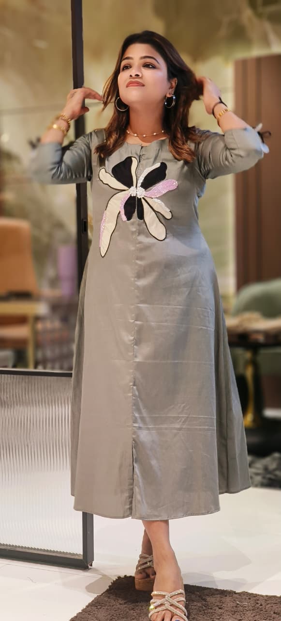 Stylish Glaze Cotton Indowestern Kurti With Bold Floral Hand-Embellished Sequin Accents-12778,12779 ON ORDERS DISPATCHING AFTER 25 DAYS