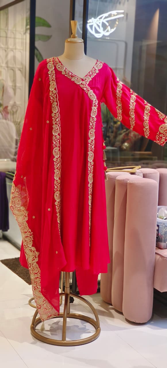 Golden Touch Angrakha Anarkali Full Suit Set With Dupatta- DRYWASH-12820,12819