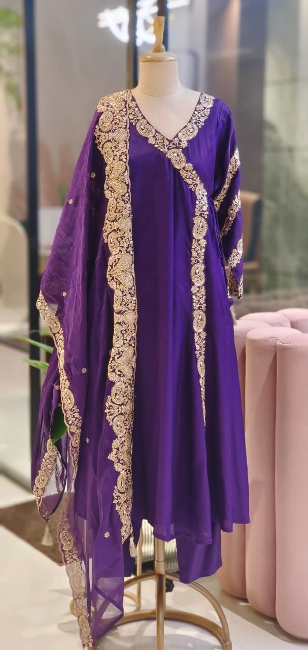 Golden Touch Angrakha Anarkali Full Suit Set With Dupatta- DRYWASH-12820,12819