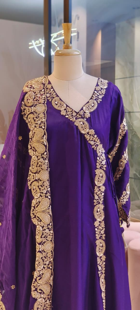 Golden Touch Angrakha Anarkali Full Suit Set With Dupatta- DRYWASH-12820,12819