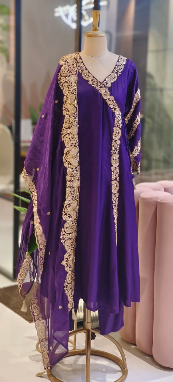 Golden Touch Angrakha Anarkali Full Suit Set With Dupatta- DRYWASH-12820,12819