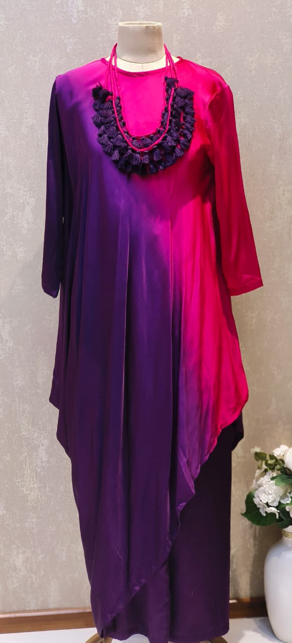 Modal Satin Very Stylish Drape Look Dual-Tone Festive Fusion Indo-Western Wear With Separate Neck Piece- 12842, 12841