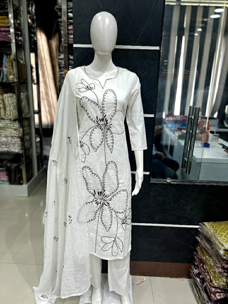 Soft Cotton Off-White Full Suit Set with Premium Printed Suit