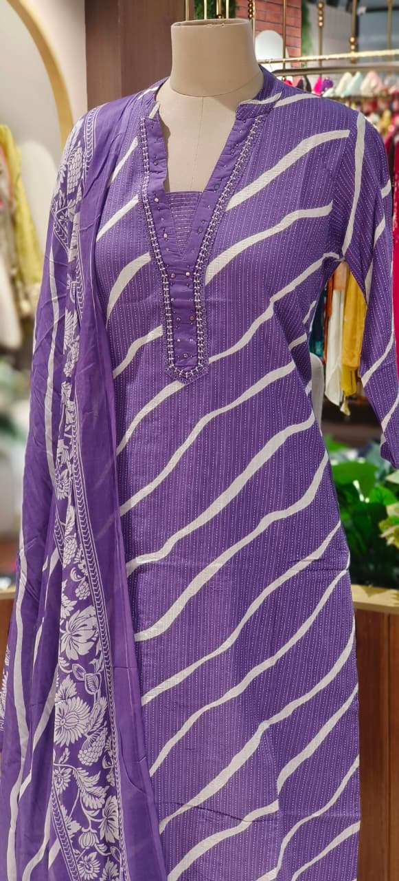 Lehriya Printex Cotton Bright Stripe Kurta Set with Floral Pant and Printed Border Dupatta